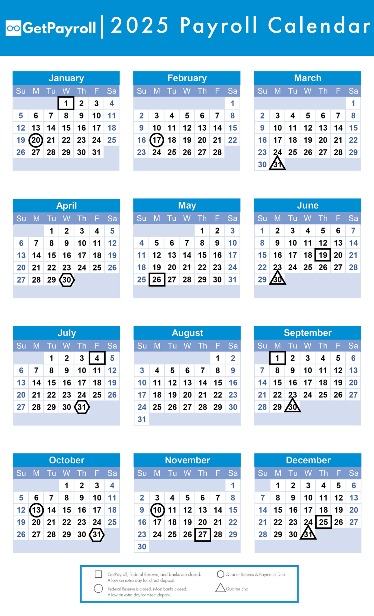 2025 Payroll Calendar Getpayroll